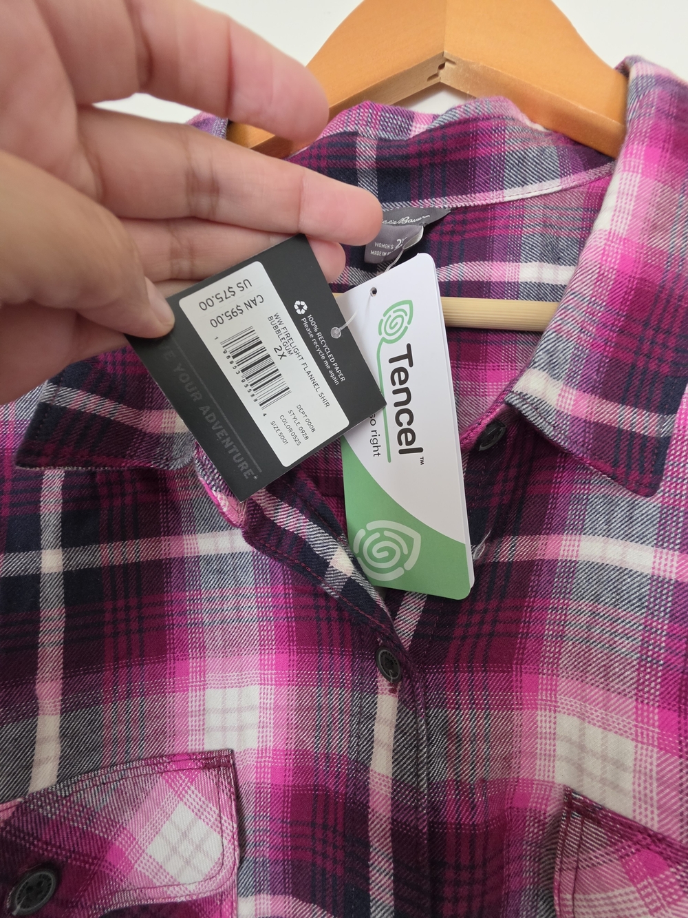 Eddie Bauer Firelight Flannel Shirt 2X NWT Pink Plaid Plus Size
